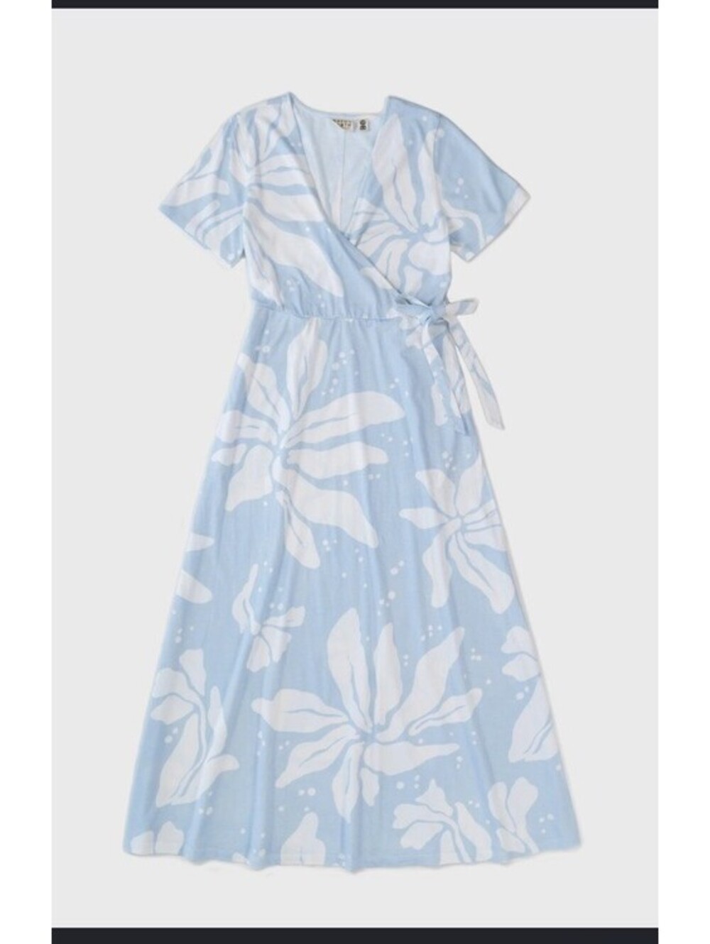Happy Earth Organic Cotton Light Blue Floral Faux Wrap Midi Dress Small $78